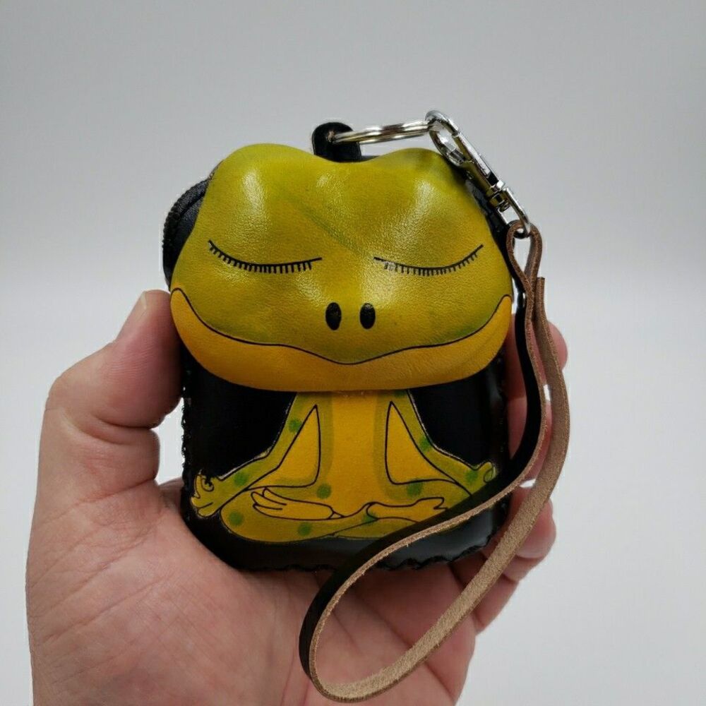 Frog Leather Wristlet Wallet Handmade Tooled Coin Purse Keychain Zen Yoga Gift - Picture 10 of 16